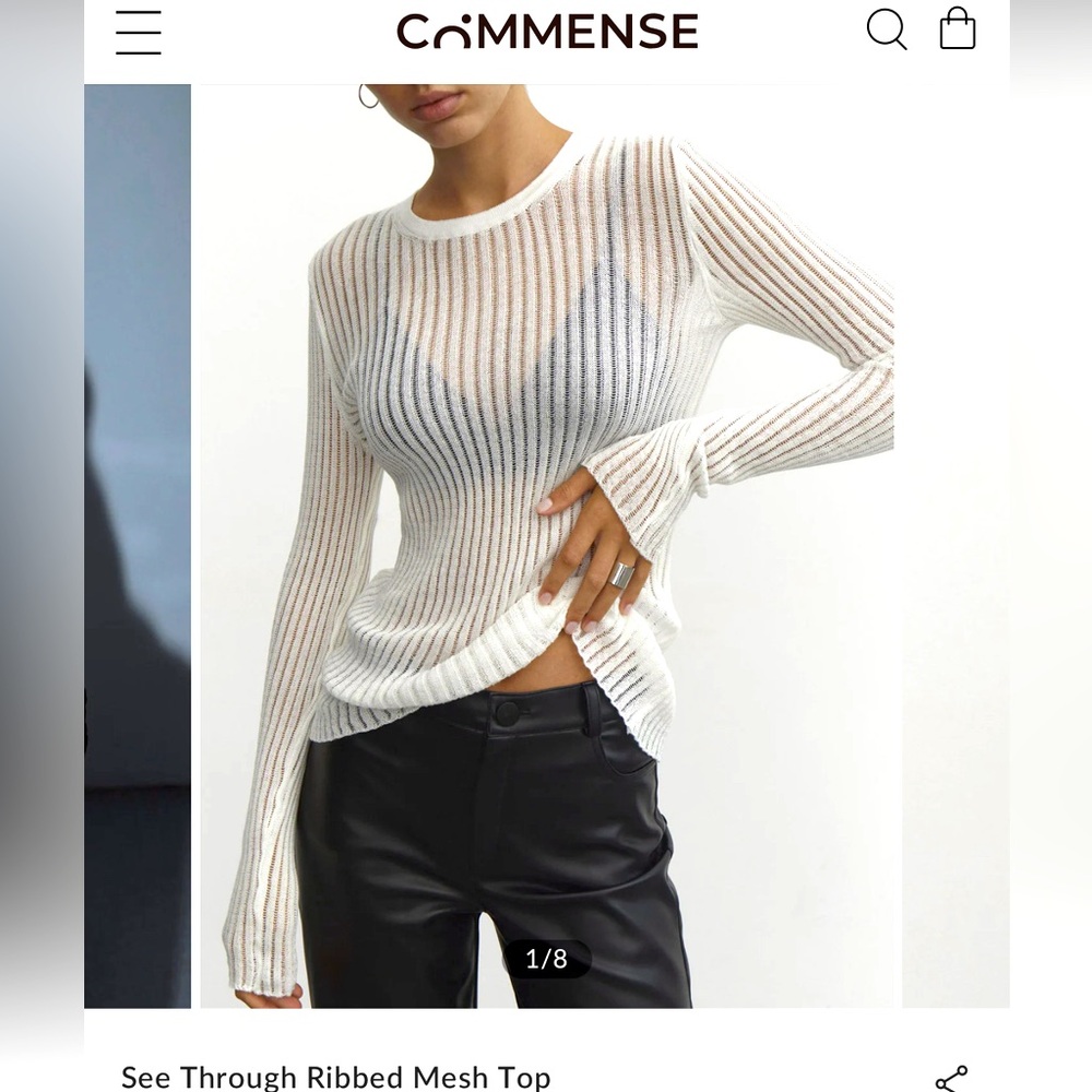 NWT Commense See Through Ribbed Knit Mesh Top
